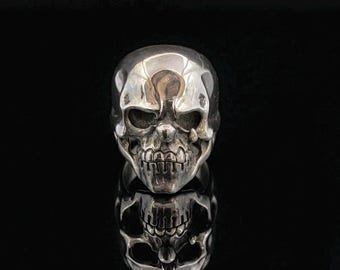 Anello con teschio in argento sterling massiccio - Gioielli gotici da motociclista