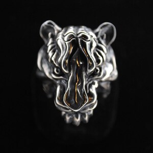 Tiger head ring, 925 sterling silver ring, tiger face jewelry, handmade jewelry, mens ring, tiger symbol ring, animal ring, gift for him