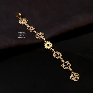 Brass Chakra Pendant Necklace – 7 Chakra Symbols Jewelry for Healing & Meditation- Spiritual Healing Jewelry for Yoga Lovers -Boho Chakra