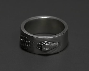 Krokodilring i sterlingsilver, unisex reptilsmycken