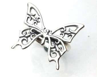 Anillo de mariposa de filigrana: joyería llamativa de plata de ley maciza