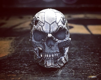 Engraved Skull 925 Sterling Silver Biker Ring, Gothic Jewelry