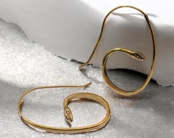 Brass Snake Hoop Earrings: Boho Tribal Serpent Jewelry