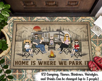 Home Is Where We Park It - Family Gifts For Couples, Husband, Wife, Camping Lovers - Personalized Doormat, Family Camper Welcome Mat