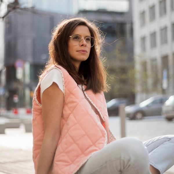 Quilted vest double sided APRICOT&floral, women