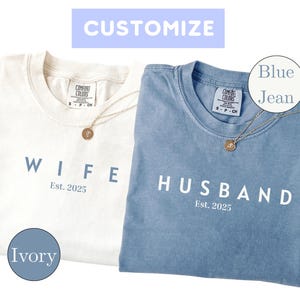 Comfort Colors® Personalized Husband and Wife Matching Shirt, Honeymooning T-shirt, Newlyweds Tee, Wedding Gifts, Anniversary Couple Gift
