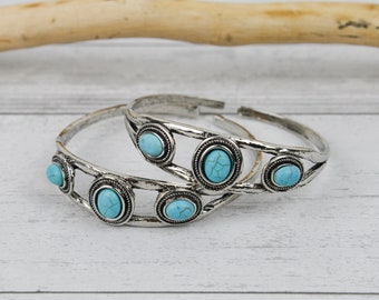 Silber Türkis Armreif: Verstellbares Boho Armband
