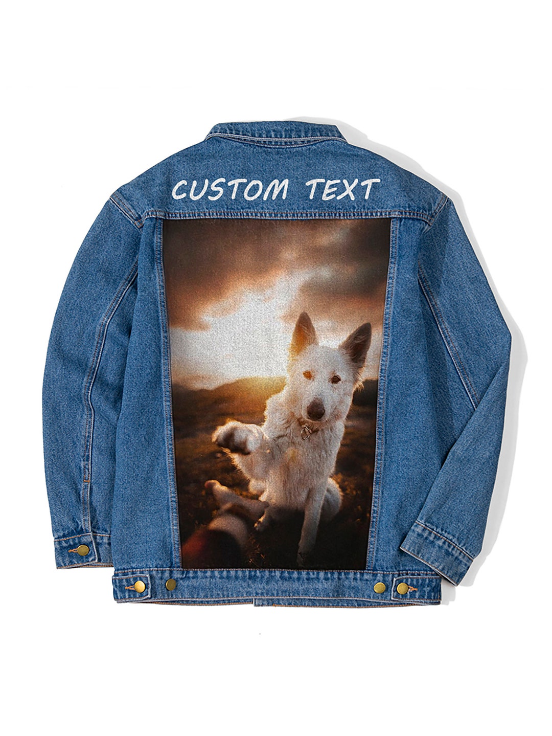 Mens Custom Text Photo Blue Denim Jacket, Vintage Inspired Distressed ...
