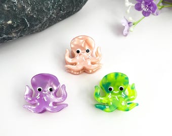 2 mini pinzas para el pelo con forma de pulpo: pinza de acetato para el pelo de animales marinos