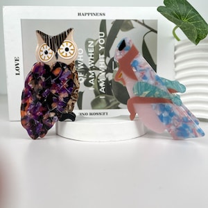 Pinza para el pelo con forma de búho y saltamontes, logotipo o texto personalizados en caja, pinza con forma de animal de dibujos animados, pinzas para el pelo de acetato, accesorios grandes para el pelo, ideas para regalos