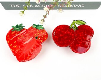 Strawberry Cherry Claw Hair Clip Set, Acetate Fruit Accessory