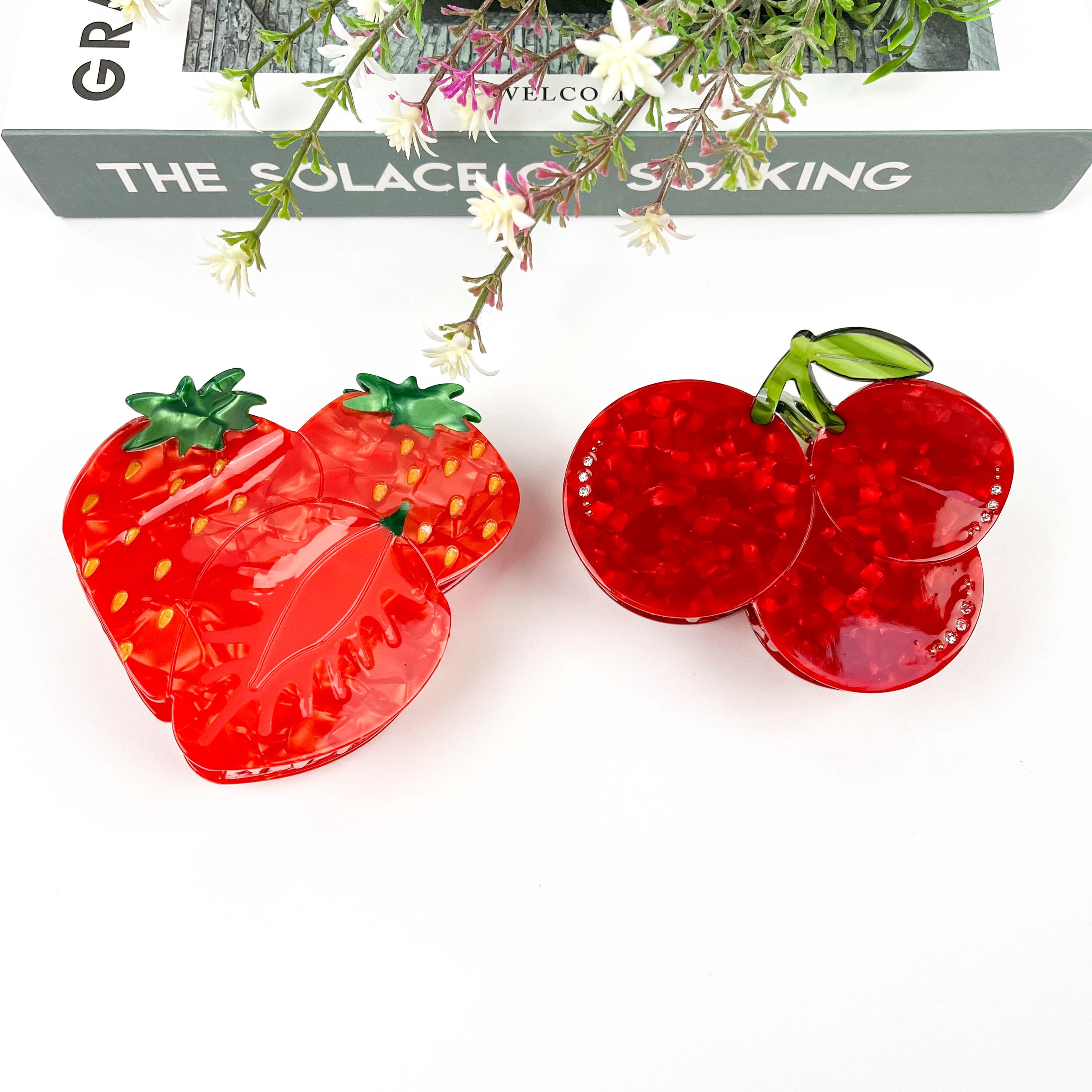 Strawberry Cherry Claw Hair Clip Set, Acetate Fruit Accessory - Etsy