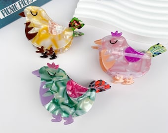 Pince à cheveux d'oiseau en acétate, accessoire animal coloré