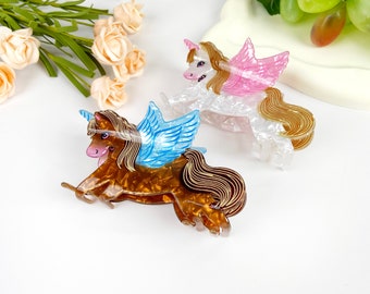 Pince à cheveux licorne : pince à clip animal en acétate
