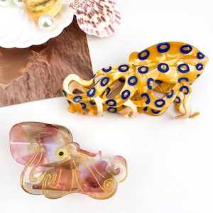 Blauw geringde en kleurveranderende octopushaarklem: Ocean-accessoires van acetaat