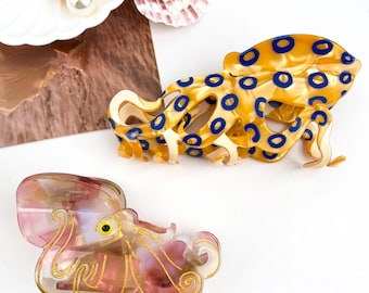 Blau geringelt & Farbwechsel Oktopus Haarkralle Clip: Acetat Ozean Accessoires