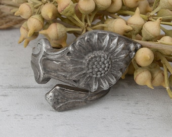 Dusty Sunflower Vintage Adjustable Spoon Ring,Boho Sun Ring,Silver Daisy Ring,Wild Flower Ring,Spoon Jewelry,Mothers day gift