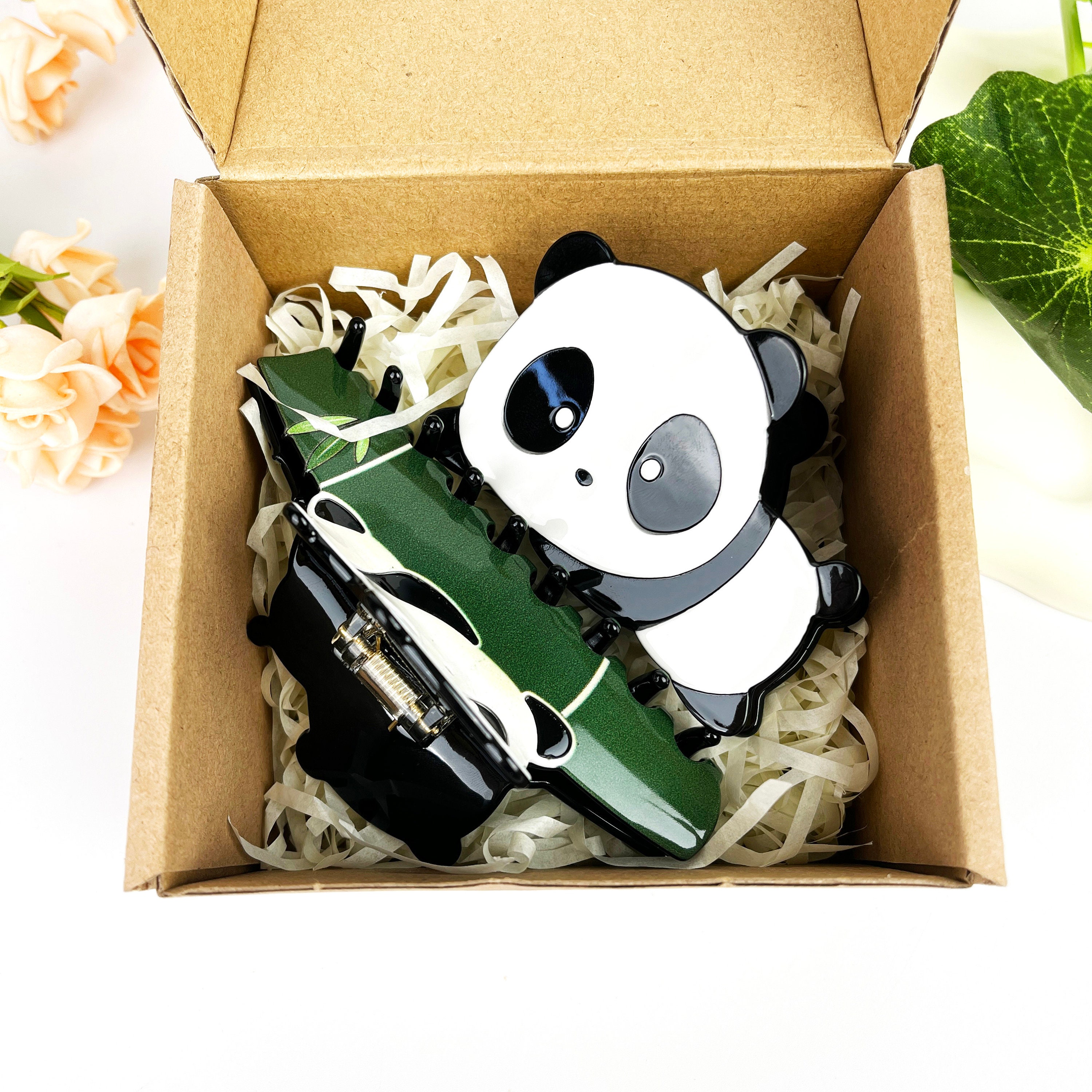 Panda on Bamboo Hair Claw Clip: Acetate Animal Hair 
