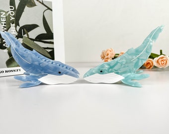 Blue/Green Whale Acetate Hair Clip: Ocean Animal Claw Clip
