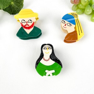 Cartoon Characters Mona Lisa Van Gogh Hair Claw Clip,Acetate Hair Cilps ,Custom Unique Logo/Text on Box, Unique Gift for Her,Art Lovers