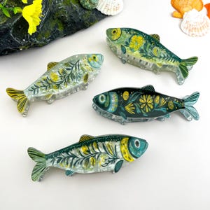 Haarklem voor sardines met bloemen | Acrylvissenhaaraccessoire, botanische zomerstrandachtige stijl