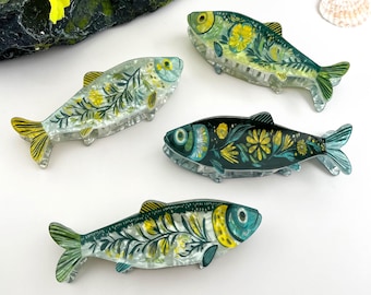 Haarklem voor sardines met bloemen | Acrylvissenhaaraccessoire, botanische zomerstrandachtige stijl
