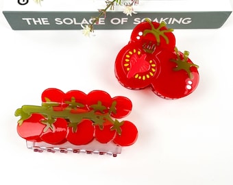 A Bunch of Cherry Tomato Clip, Three Tmato Hair Claw Clip: Fun Acetate Fruit Accessory