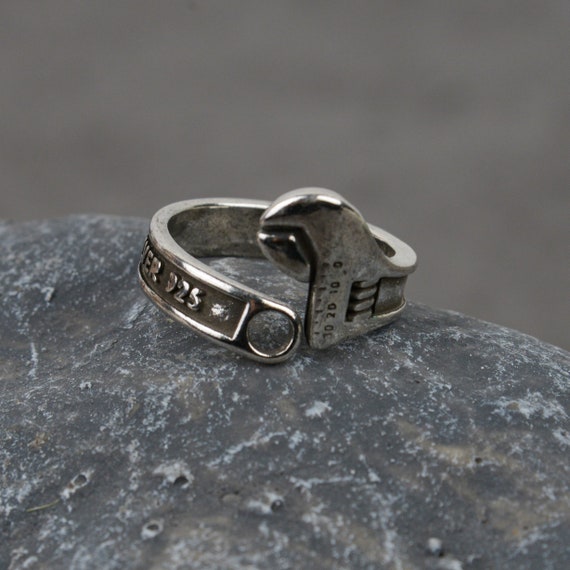 Sterling Silver Wrench Ring: Adjustable Spanner Ring, Mechanic Gift