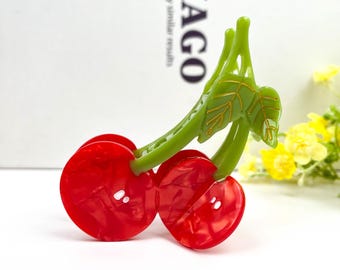 Red Cherry Hair Claw Clip: Eco-Friendly Acetate, Sweet Fruit Design