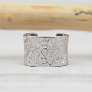 Adjustable Tang Grass Flower Ring,Textured Ring,Sterling Silver Ring,Fidget Band,Oval Stone Ring,Crafted Band Ring,Adjustable Sizing Ring