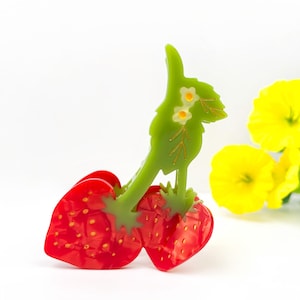 Double Red Strawberry Hair Clip: Acetate Fruit Hair Barrettes