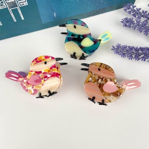 Pinza para el pelo con forma de pájaro, logotipo o texto personalizados en caja, pinza para el pelo de acetato, accesorios para el pelo, pinza para el pelo con forma de pájaro de dibujos animados, ideas para regalos