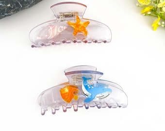 Pince à cheveux aquarium en acétate, étoile de mer, dauphin, cadeau personnalisé