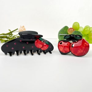 Schattige kleine kersenboom 3D-haarklauw, fruitklauwclips acetaat, aangepast uniek logo/tekst op doos, haaraccessoires, cadeau voor meisjes en vrouwen, cadeau-ideeën