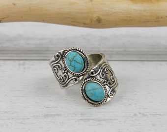 Natural Turquoise Ring, Turquoise Wrap around Ring, Hippie Turquoise Ring, Blue Stone Ring, Gemstone Ring,Silver Ring for Women,Boho Jewelry