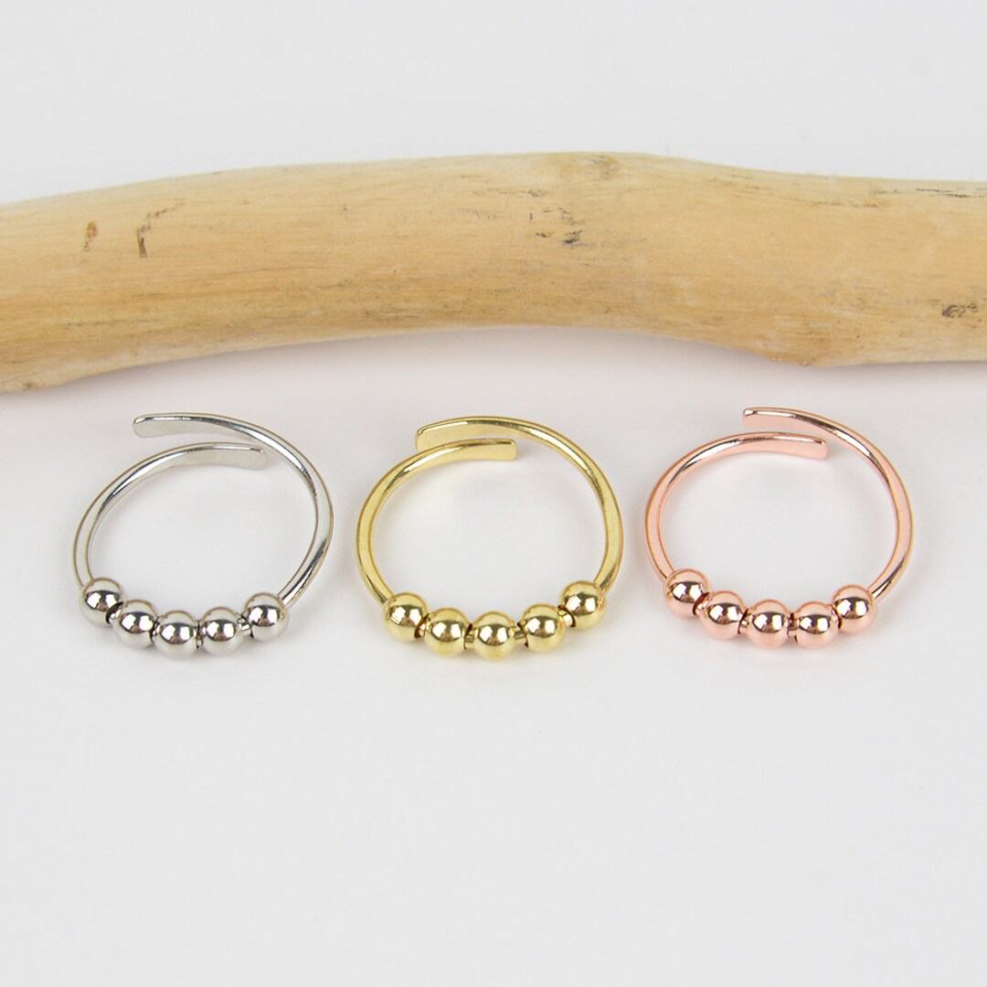 Adjustable Fidget Ring: Brass Spinning Beads, Anxiety Relief - Etsy