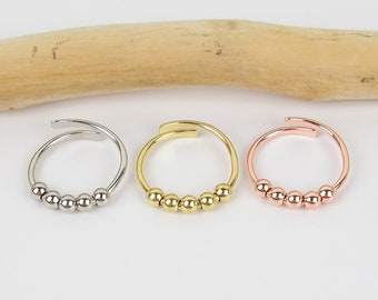 Adjustable Fidget Ring: Brass Spinning Beads, Anxiety Relief
