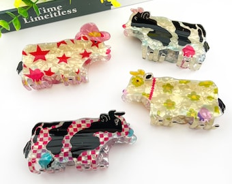Pinza para el cabello con estampado de vaca vaquera del oeste, accesorio para el cabello acrílico con diseño de animales de granja, regalo para ella.