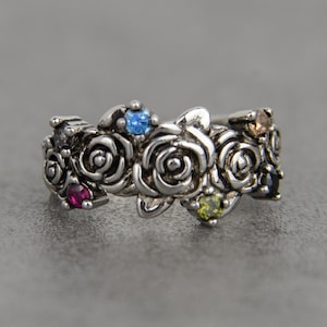 Gothic Ring Rose, Sterling Silber Ring Rose, Zirkon Ring Rose, Blumen Ring, Floral Eternity Band, Blumenkind Ring, Cottagecore Ring