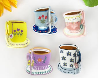 Small Flower Tea Cup Hair Claw Clip: Acrylic Coffee Cup Accessory