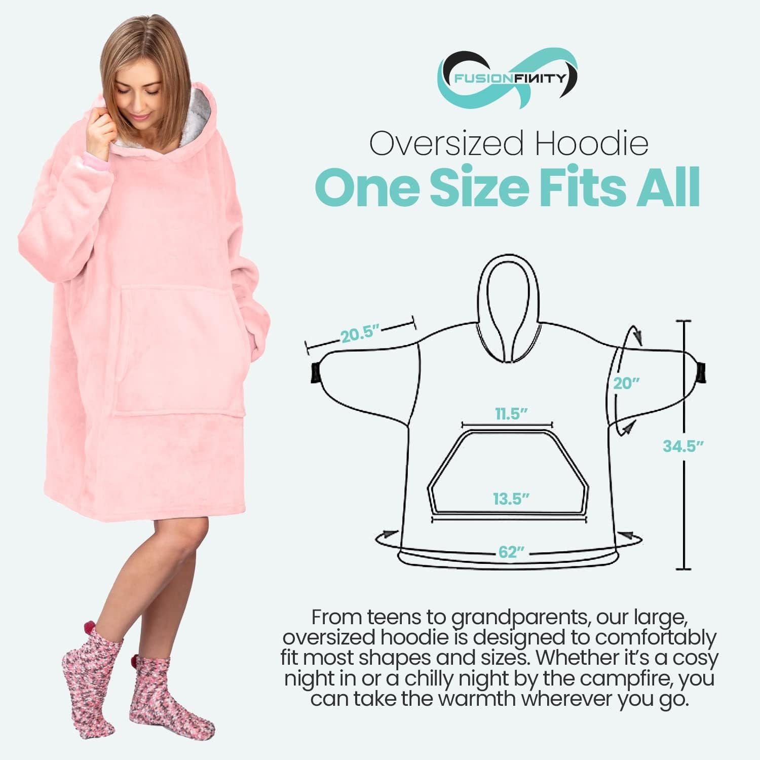 Oversized Hoodie Blanket With FREE Matching Fluffy Socks Plush Fleece Sherpa Lined Gift For Her! Wearable Blanket Hoodie One Size