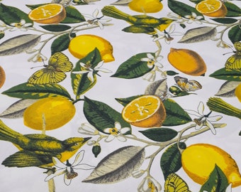 Birds and Lemon Flowers Canvas Fabric, Water Repellent Fabric By the Yard, Home Textile, Upholstery Fabric, Curtain, Furniture, Chair, Sofa