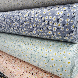 Tessuto di cotone con motivo a margherita, extra largo, piccoli fiori, OEKO-Tex, tessuto tagliato su misura, tessuto per abbigliamento, copripiumino, cuscino, guanciale