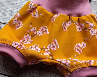 Kurze Pumphose Kirschblüten auf senfgelb Mädchen Baby Kinder Sommer