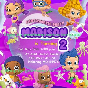 template custom canva Bubble-Guppies-Pool-Party-Invitation-for-Girls