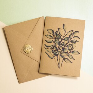 Handgemaakte kaart met een ZZ-plantenprint - Wenskaart van gerecycled papier met envelop en lakzegel inbegrepen - Botanische kaart - Vismirell