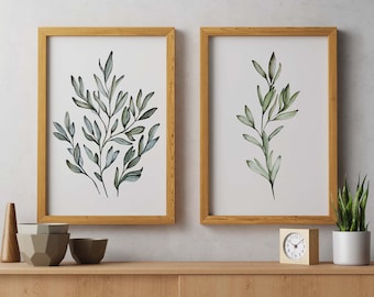 Olive Branch Watercolor Art Print Set: Botanical Wall Decor