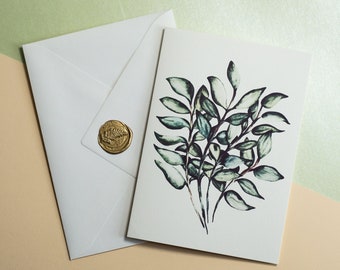 Botanical Greeting Card - Recycled Paper Card with an Envelope and a Wax Seal - ZZ-Plant Illustration Card - Plant Art - Vismirell -