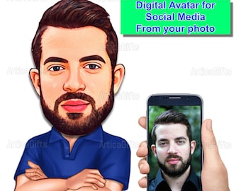 Digital Avatar for Social Media, Cartoon Digital Portrait, Custom Illustration from Photo, Business Card Profile Picture Caricature, 300 DPI