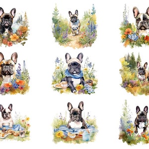 Watercolor French Bulldog Clipart Bundle Wall Art Instant Download Sublimation Designs Digital Download Png Files Digital Print image 2